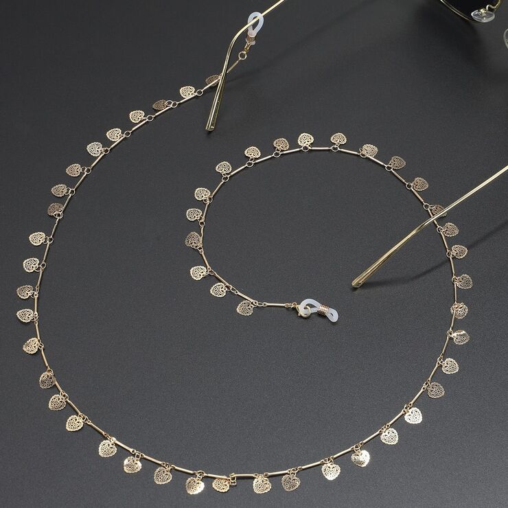 Metal non-slip chain, gold hollow with heart, for glasses and masks GL333