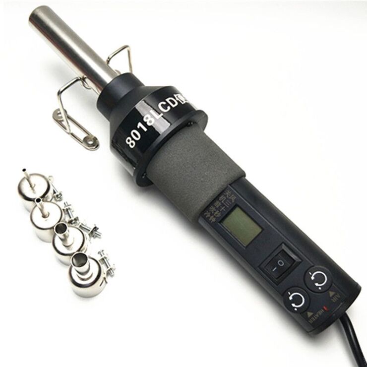 Фен строительный (термофен) с регулируемой температурой + 4 насадки 8018LCD