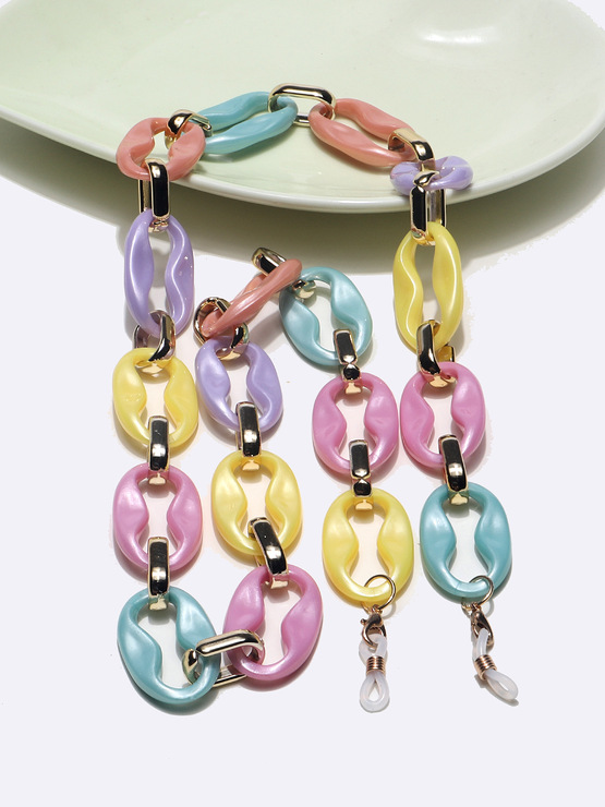 Set of two stainless steel glasses chain with colorful crystals GB143