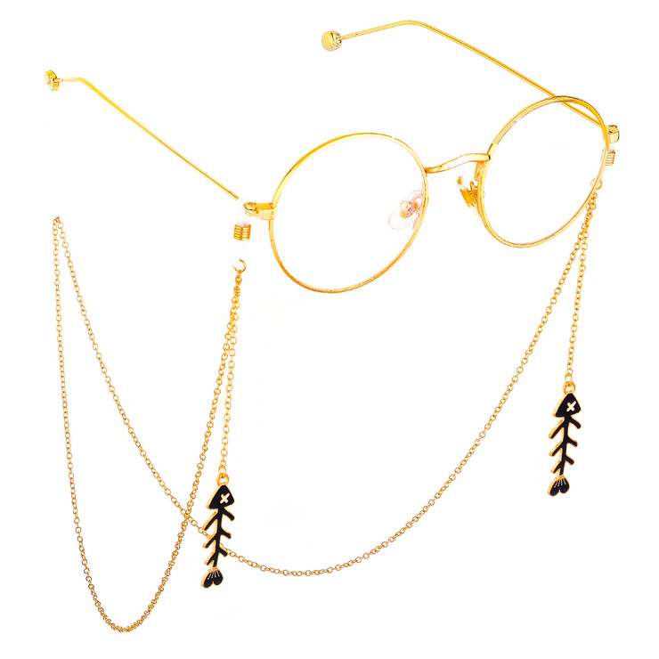 Gold-colored metal non-slip chain, with pendant fishbone, for glasses and masks GL695