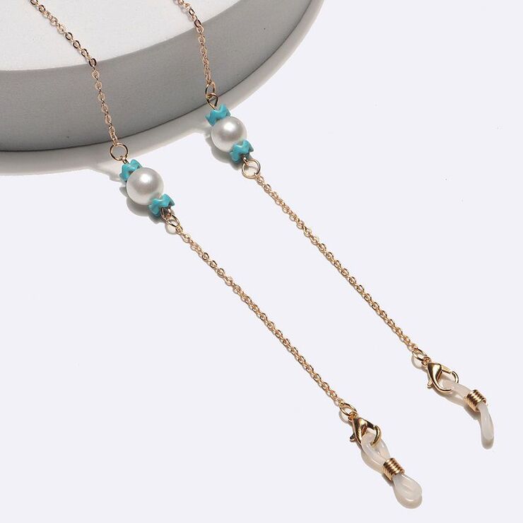 Металлическая нескользящая цепочка золотого цвета, с жемчугом, для очков и масок GL1738