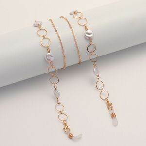 Gold-colored metal non-slip chain, with pearl and metal round, for glasses and masks GL1867