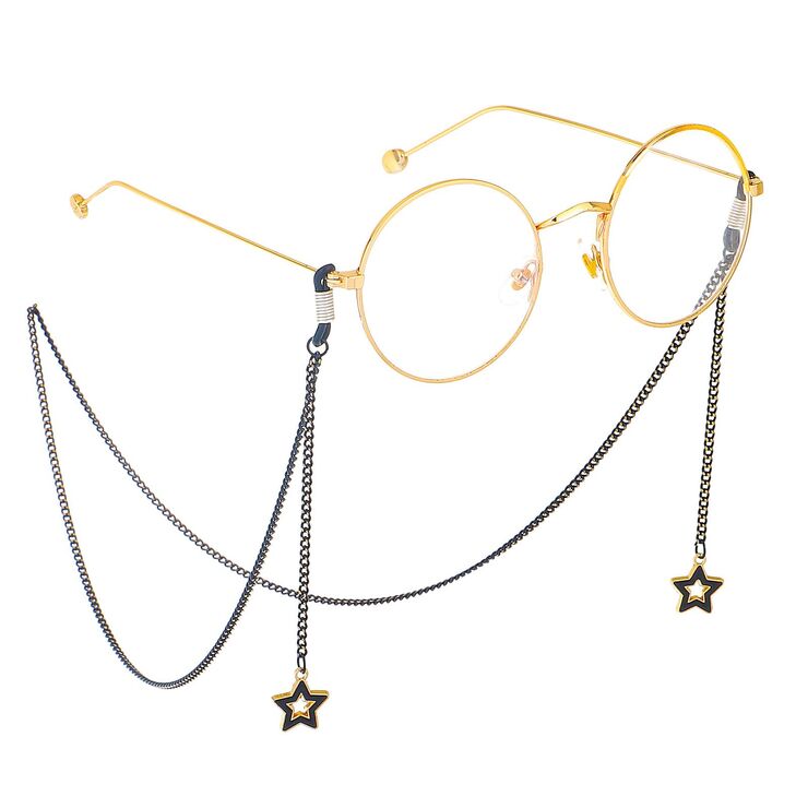 Black-colored metal non-slip chain, with pendant star, for glasses and masks GL365
