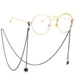 Black-colored metal non-slip chain, with pendant six-pointed star, for glasses and masks GL457