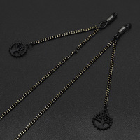 Black-colored metal non-slip chain, with pendant tree of life, for glasses and masks GL672