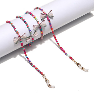 Fashion mixed color rice bead glasses chain with lace bows GL1320