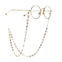 Gold-colored metal non-slip chain, with pearl and hollow rose, for glasses and masks GL990