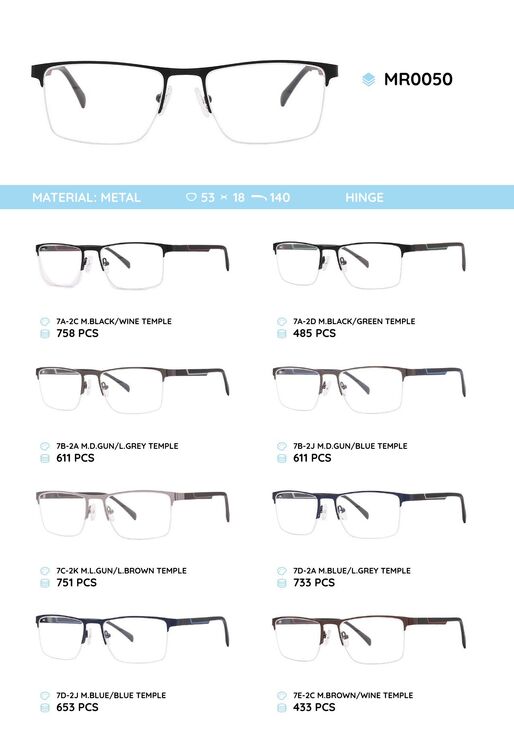 Metal frame with temples made of TR-90 material MR0050