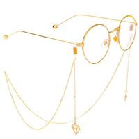 Gold-colored metal non-slip chain, with diamond-shaped pendant, for glasses and masks GL300