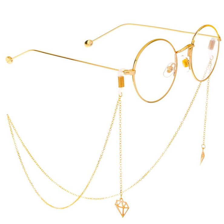 Gold-colored metal non-slip chain, with diamond-shaped pendant, for glasses and masks GL300