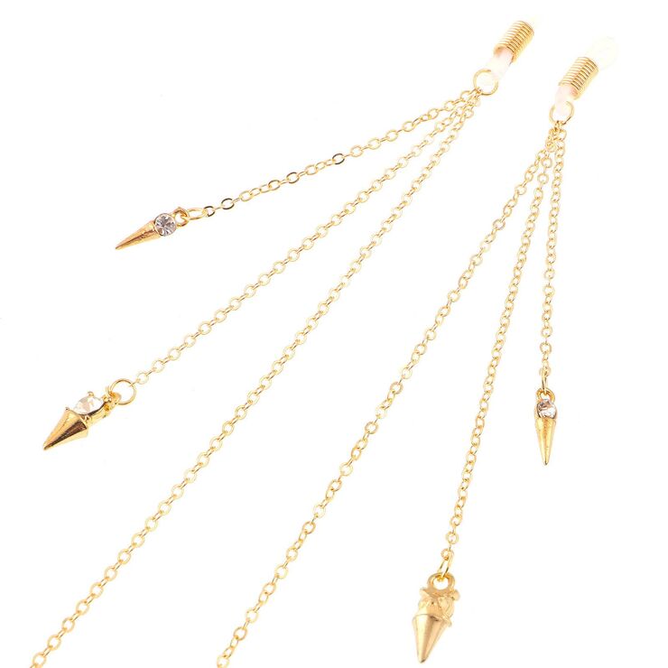 Gold-colored metal non-slip chain, with rivet and rhinestone, for glasses and masks GL148