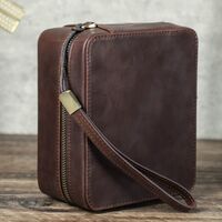 Eyeglasses genuine leather clutch bag with strap and zipper CF6008