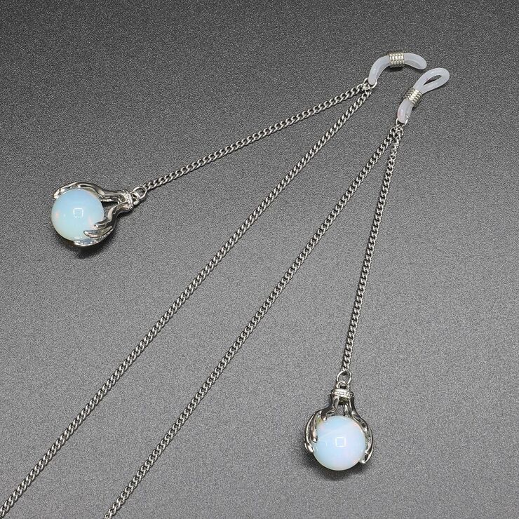 Metal non-slip silver chain, with opal pendant, for glasses and masks GS022