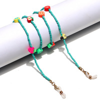 Gold-colored metal non-slip chain with rice beads, with polymer clay fruit, star, for glasses and masks GL1288-1
