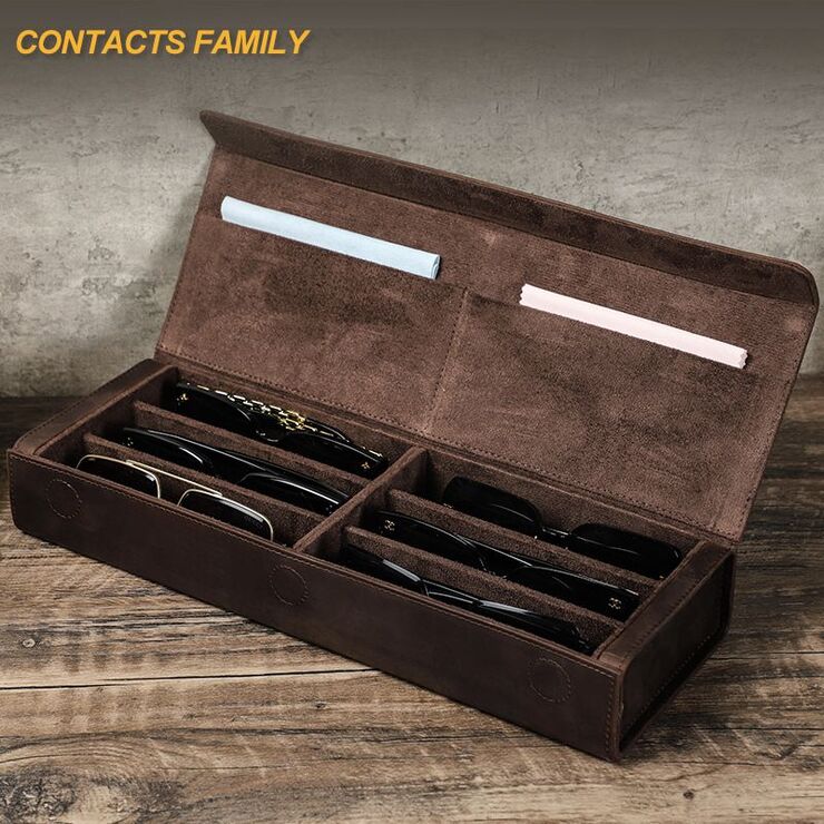 Sunglasses and eyeglasses genuine leather case with 6 slots CF4012