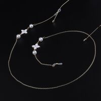 Gold-colored metal non-slip chain, with white pearl flower, for glasses and masks GL929