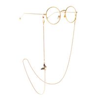 Gold-colored metal non-slip chain, with butterfly and rhinestone, for glasses and masks GL913