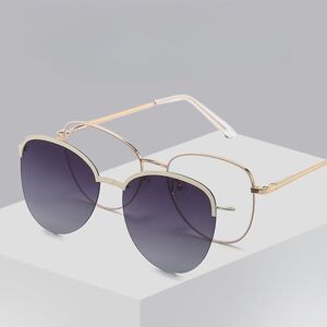 Metal Blue Ray Cut protection cat-eye frame with spring hinges + magnet sunshade clip-on 7017-GT