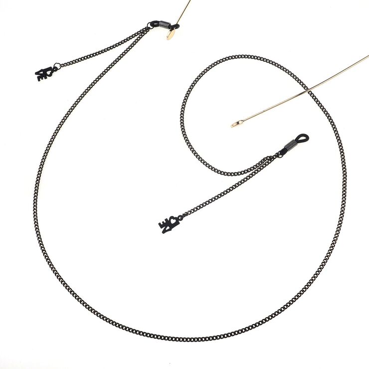 Black-colored metal non-slip chain, with pendant  Love, for glasses and masks GL781