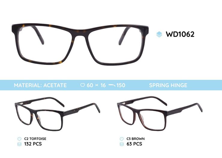 Plastic acetate eyeglasses frame for men with spring hinges WD1062