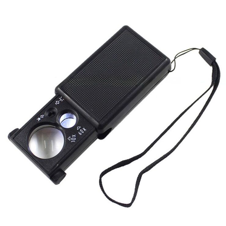 Folding magnifier with universal backlight 9881-2-XX, dimensions: ⌀21 mm, ⌀12 mm. Magnification: 30Х, 60Х