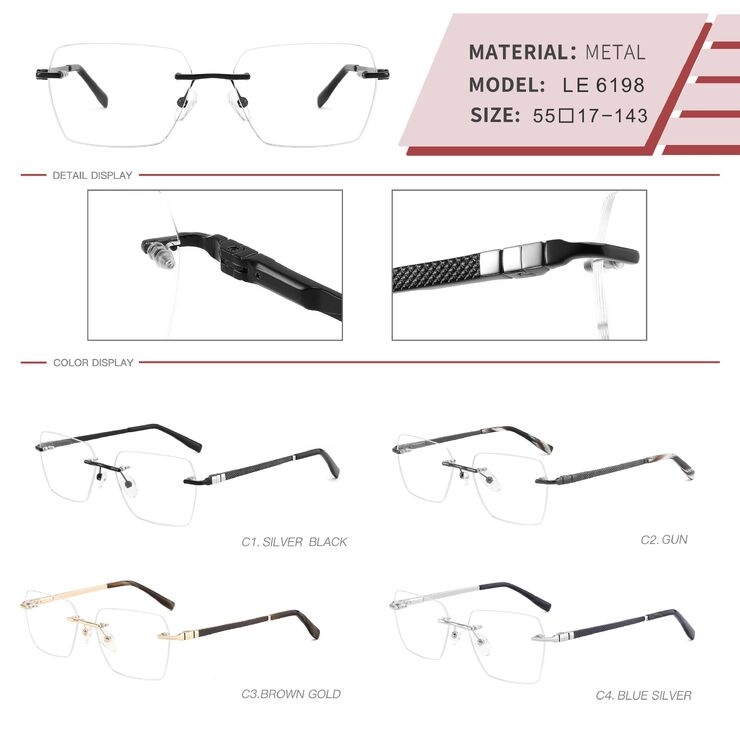 Оправа металлическая безободковая на винтах мужская с флексом LE6198-DA