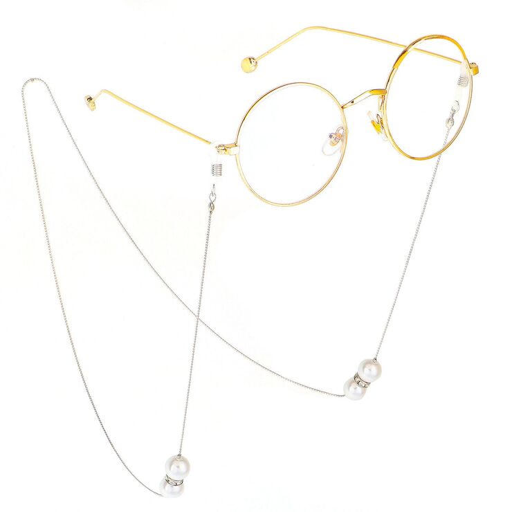 Silver-colored metal non-slip chain, with pearl, for glasses and masks GL288
