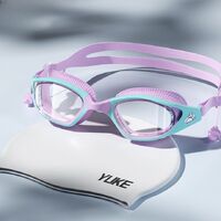 Очки для плавания водонепроницаемые с защитой от запотевания, с берушами и шапочкой, диоптрии от -1.50 до -6.00, 6045-YU