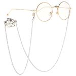 Silver-colored metal non-slip chain, with a large rose, for glasses and masks GL068