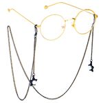 Black-colored metal non-slip chain, with pendant black star and pearl, for glasses and masks GL499