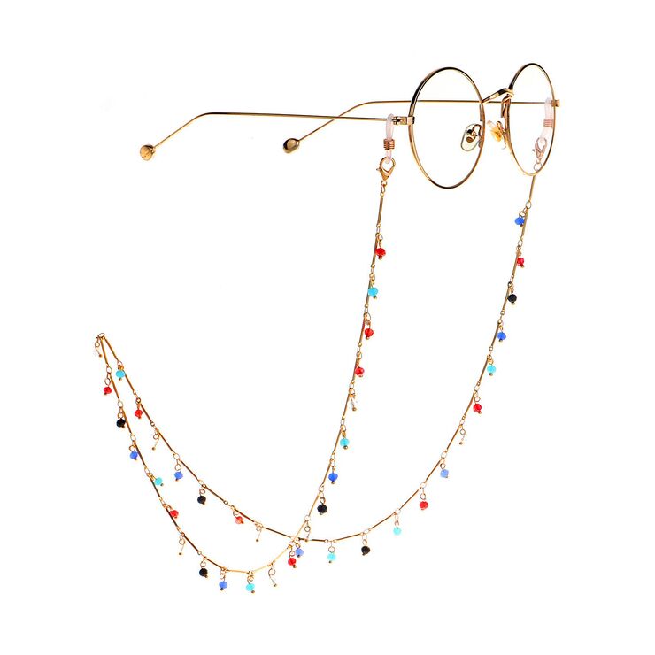 Metal non-slip chain gold, with colorful crystal, for glasses and masks GL936
