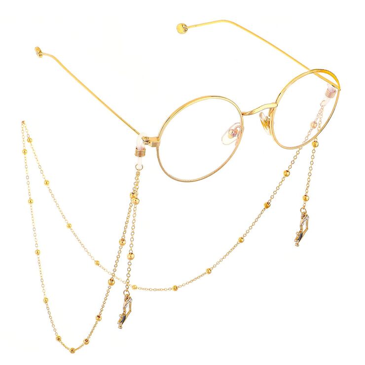 Metal non-slip chain, with pendant heart and rhinestones, for glasses and masks GL581