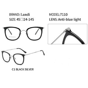 Protective metal + TR90 glasses with anti-blue light lenses Landi LD7110