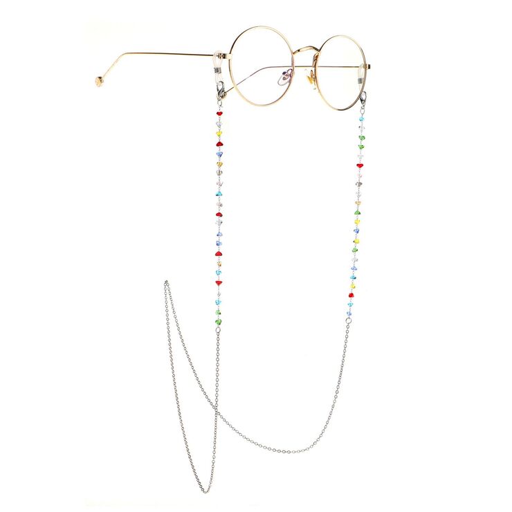 Silver-colored metal non-slip chain, with colorful triangular crystal, for glasses and masks GS036
