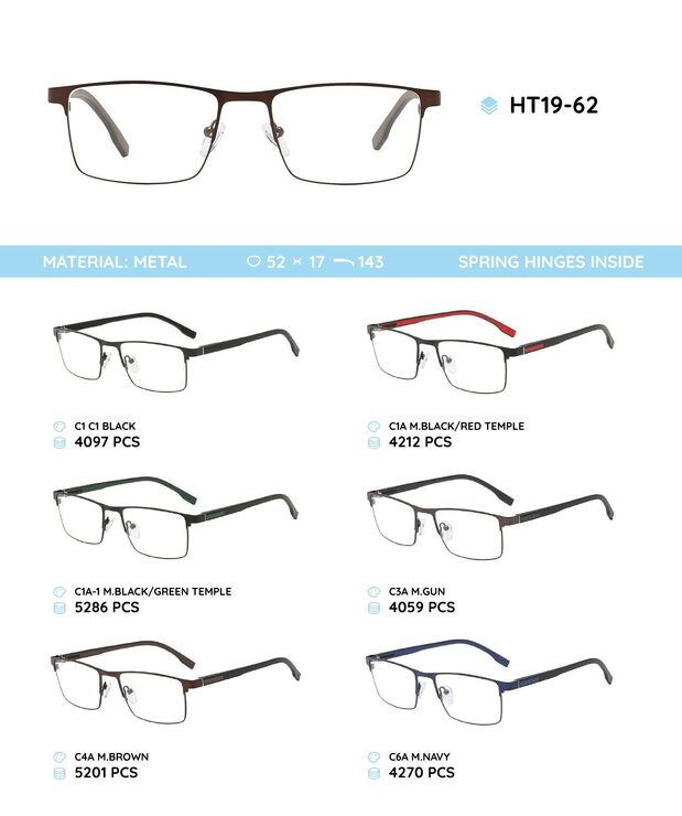 Металлическая оправа с дужками из материала TR-90 HT19-62