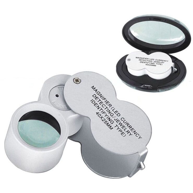 Folding magnifier with universal backlight 9888-XX, dimensions: ⌀25 mm. Magnification: 40Х