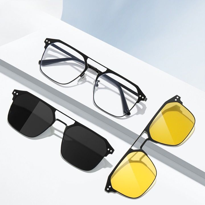 Metal Blue Ray Cut protection frame + 2 magnet sunshade clip-ons 7028-GT