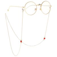 Металлическая нескользящая цепочка золотого цвета, с красными стразами, для очков и масок GL026