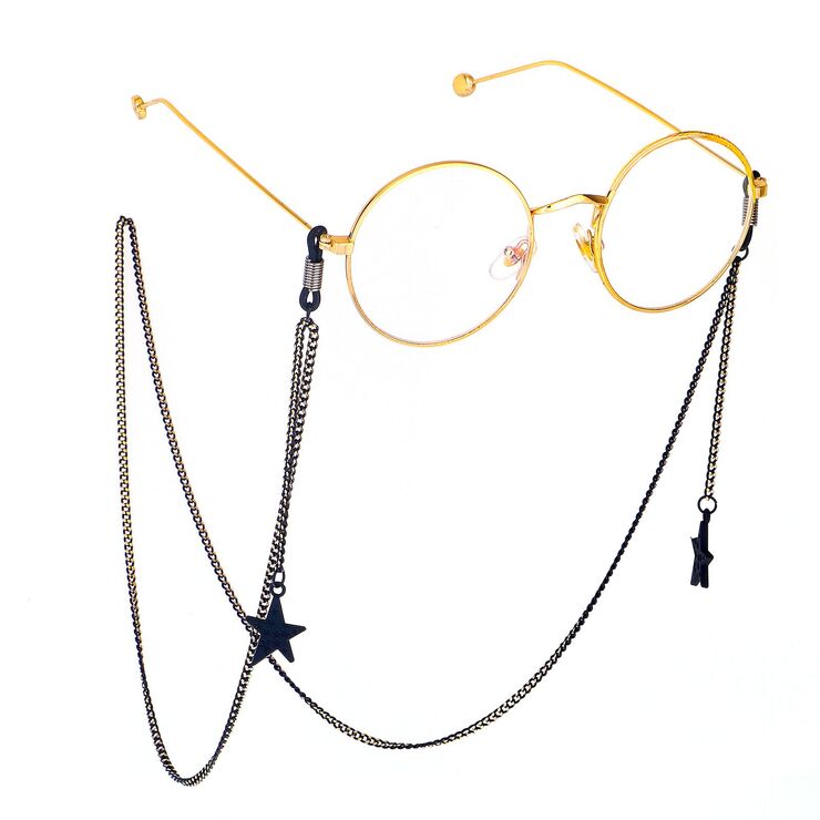 Black-colored metal non-slip chain, with pendant star, for glasses and masks GL498