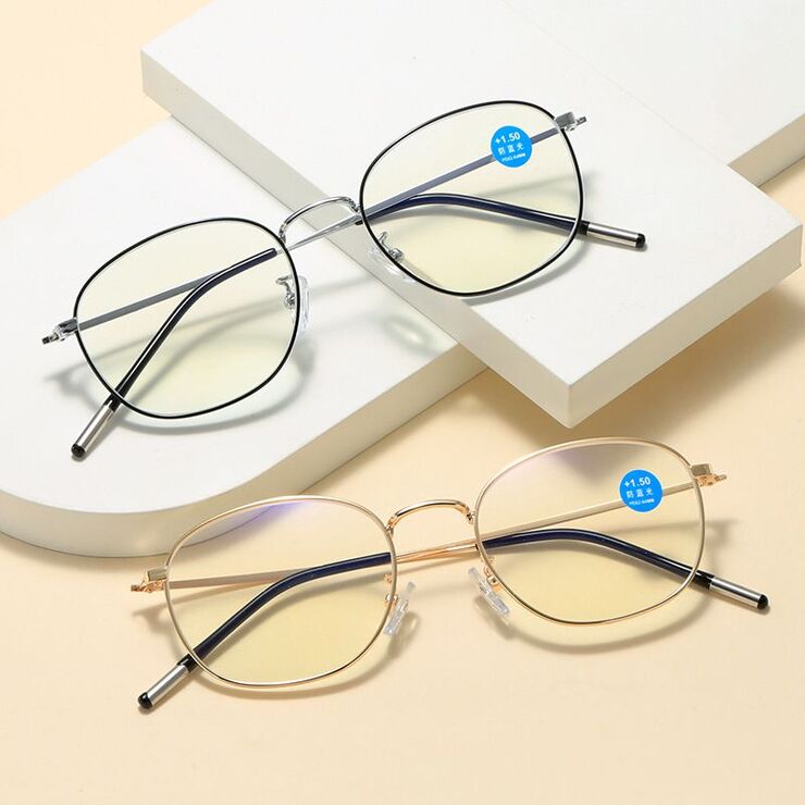 Metal glasses with Blue ray cut protection, diopters from +1.00 to +4.00, KY225-4老花