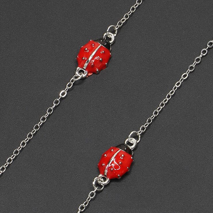 Silver-colored metal non-slip chain, with beetle ladybug, for glasses and masks GL231