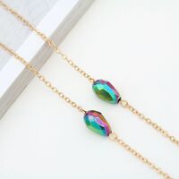 Gold-colored metal non-slip chain, with crystal beads in the form of multi colored water droplets, for glasses and masks GA069
