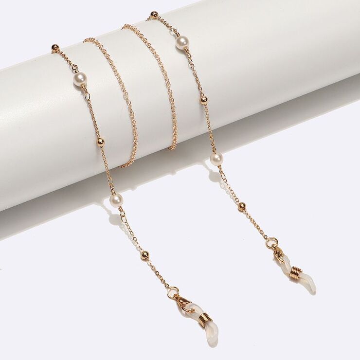 Металлическая нескользящая цепочка золотого цвета, с жемчугом, для очков и масок GL1535