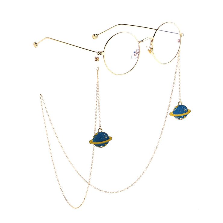 Gold-colored metal non-slip chain, with pendant planet, for glasses and masks GL814