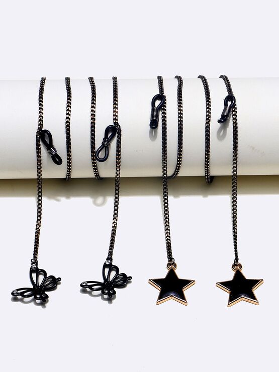Metal non-slip chain black, with 2-piece set black star and butterfly, for glasses and masks GM003