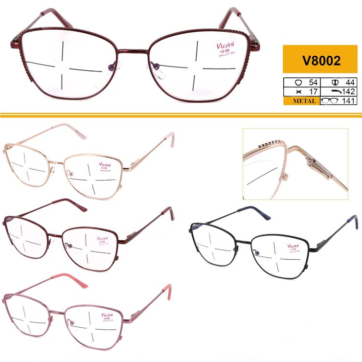 Ready-made metal frame glasses Vizzini V8002, lens with blue anti-reflex coating, diopters +0.75 to +4.00 (step 0.25)
