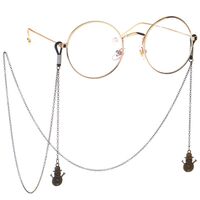 Bronze-colored metal non-slip chain, with a Christmas snowman pendant, for glasses and masks GL145