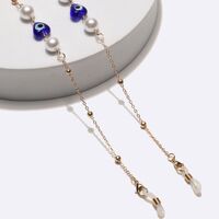 Металлическая нескользящая цепочка золотого цвета, с синими глазами, жемчугом и бусинами, для очков и масок GL1736