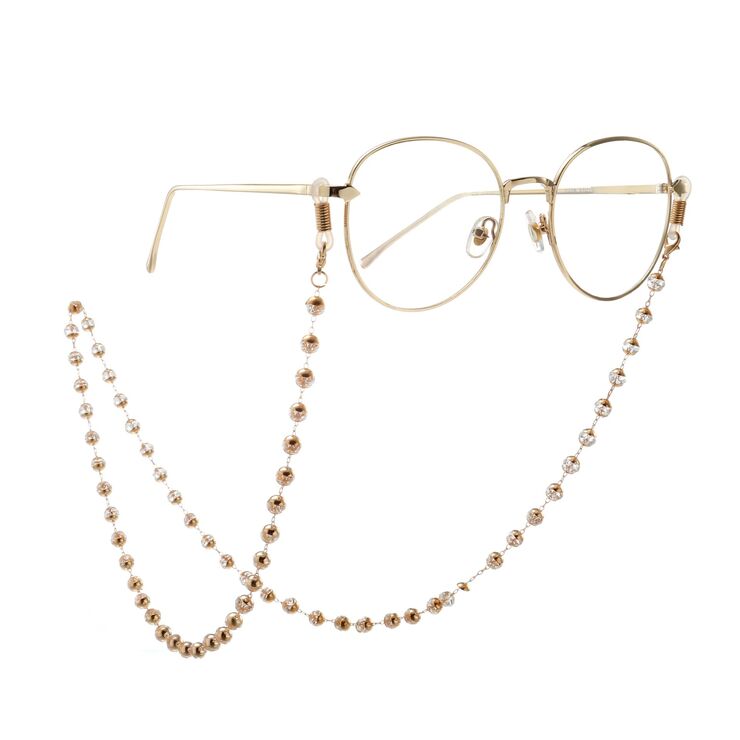 Metal non-slip gold chain, with crystal bead, for glasses and masks GA088