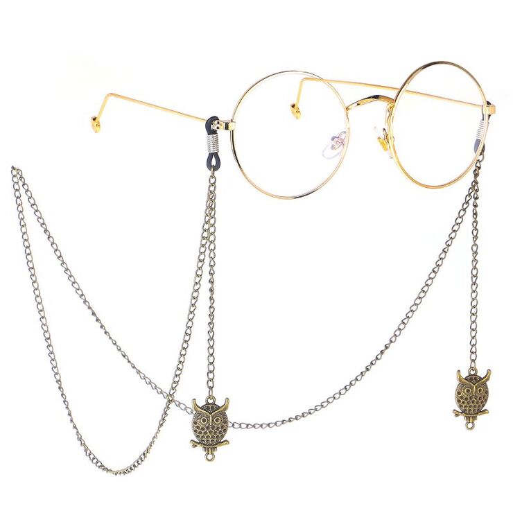 Bronze-colored metal non-slip chain, with owl pendant, for glasses and masks GL200